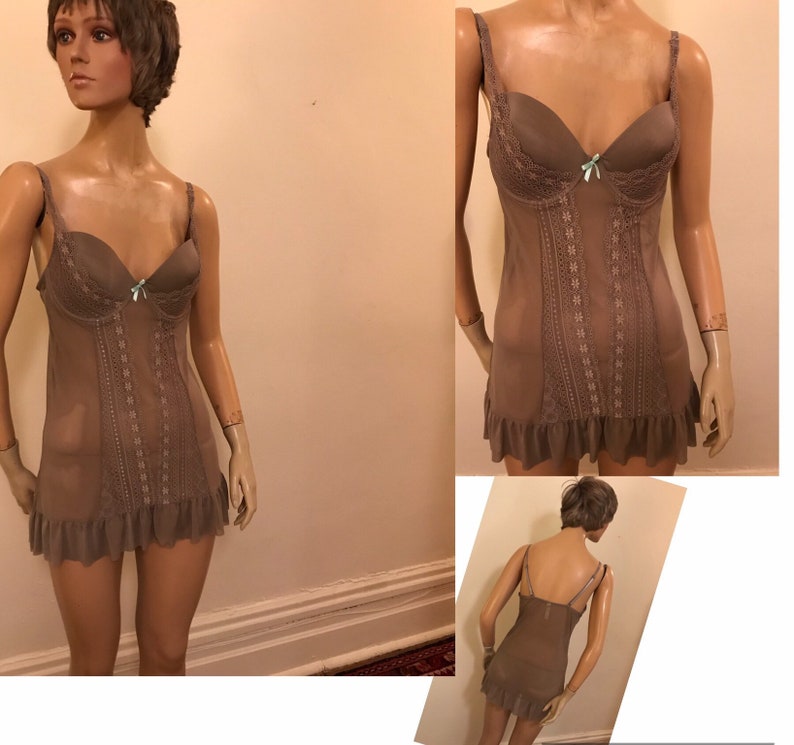 Cocoa brown netted chemise with built in bra size large