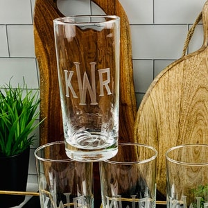 Personalized Highball Tumbler Beverage Glasses Hand Engraved with Monogram | Gin and Tonic Glass | Iced Tea | Water Glass