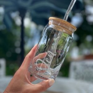 20 Oz Drinking Glasses with Bamboo Lids and Glass Straw - 6 Pcs Can Shaped  Glass Cups