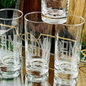 Personalized Highball Tumbler Beverage Glasses Hand Engraved with Monogram | Gin and Tonic Glass | Iced Tea | Water Glass