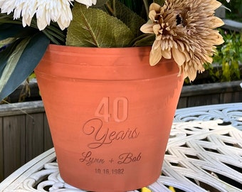 Anniversary Gift | Deep Etched Custom Clay Flower Pot | Engraved Flowerpot | Terra cotta Planter | White Granite Marble, Red, or Basalt Clay