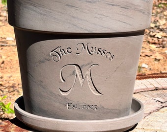 Engraved Custom Carved Terra Cotta Flower Pot | Etched Last Name | Tree Planting Ceremony | New Home House Gift | Wedding Gift |Housewarming
