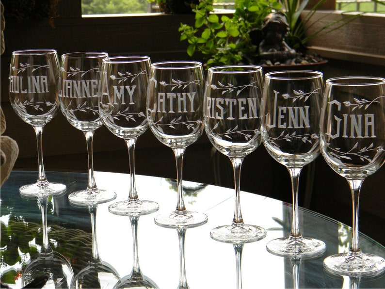 Wheel Cut Stemmed Wine Glasses Personalized With Name on Each Etsy