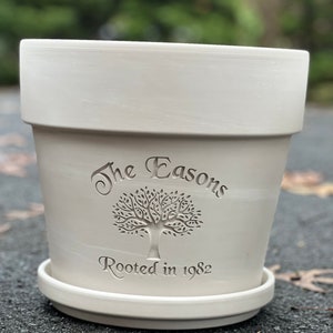 Rooted in Love Engraved Custom Carved Terra Cotta Flower Pot Planter White Granite Marble, Red, or Basalt Clay Tree of Life image 5