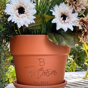 Engraved Custom Carved Terra Cotta Flower Pot | Etched Last Name | Tree Planting Ceremony | New Home House Gift | Wedding Gift |Housewarming
