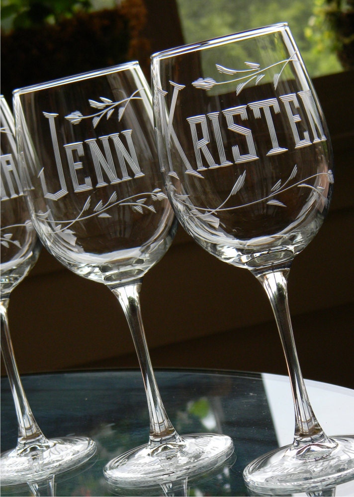 Custom Engraved Wine Glasses Personalized With Name On Each Etsy Custom engraved wine glasses personalized with name on each etsy