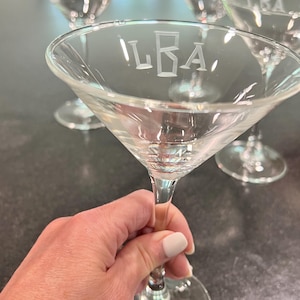 Engraved Personalized Martini Glass Hand-Cut Monogram | 7.5 oz Cocktail Glass