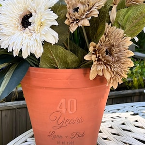 Anniversary Gift | Deep Etched Custom Clay Flower Pot | Engraved Flowerpot | Terra cotta Planter | White Granite Marble Clay