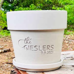 Engraved Clay Flower Pot (Deep Carved) : Custom Wedding Plant Gift