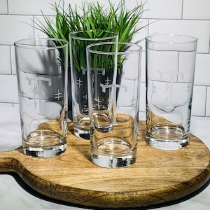 Classic Hiball Tumbler Beverage Drinking Glasses Engraved with Monogrammed Initials | 15 oz. Highball