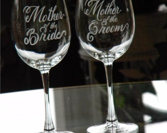 Mother of the Bride and Groom Wine Glasses Personalized with your wedding date