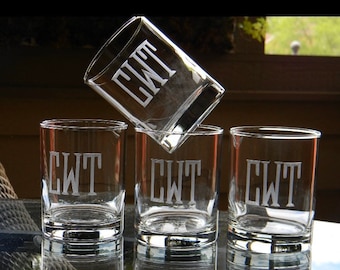 Set of 4 | Double or Single Old Fashioned | On the Rocks Whiskey Glasses Engraved with Initials or Monogram