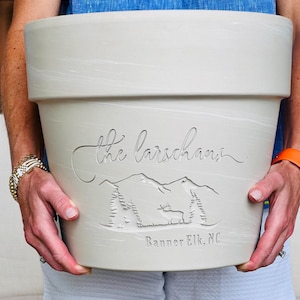 Engraved Clay Flower Pot: Custom Mountain Home Decor