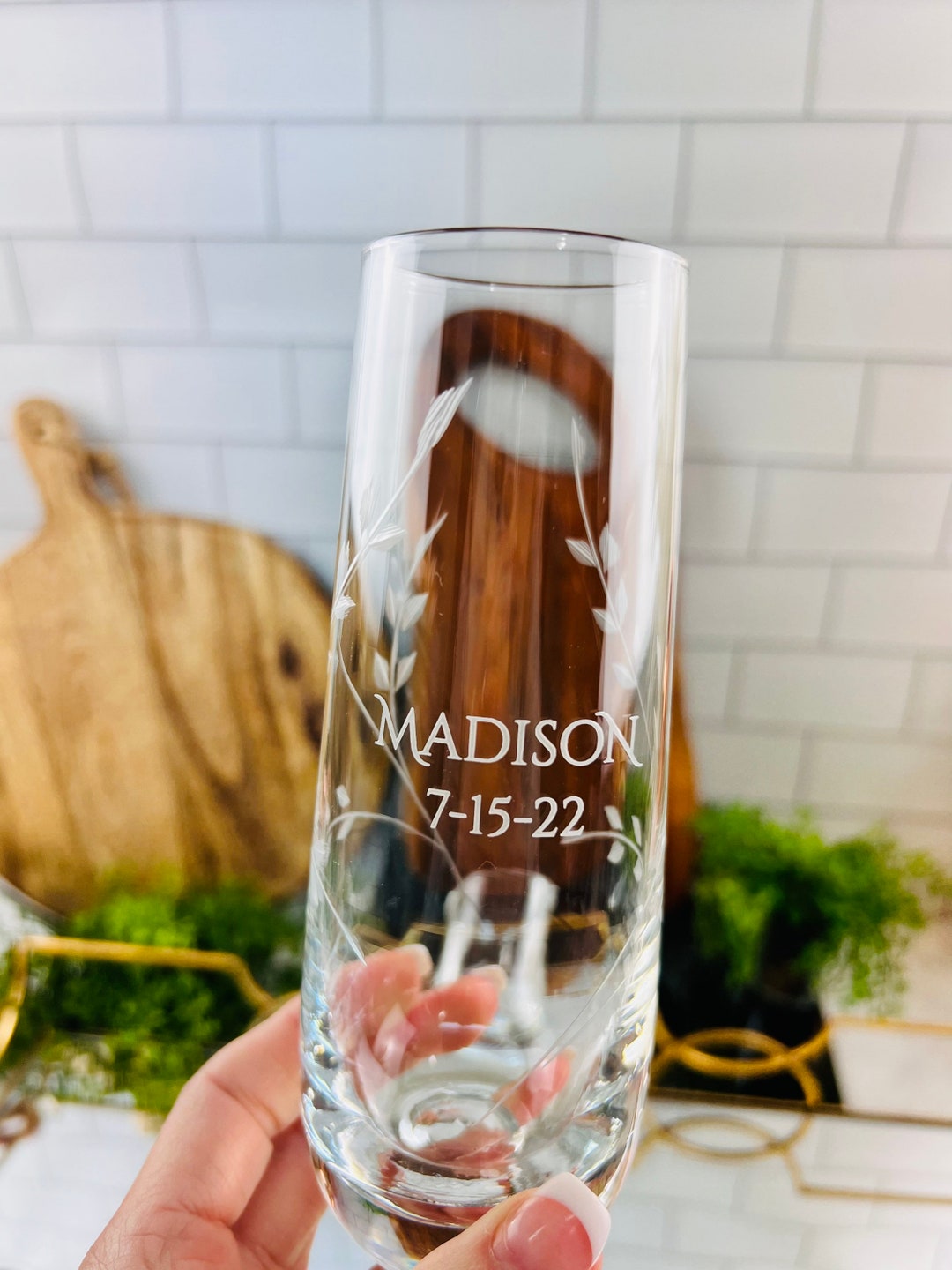 Stemless Champagne Flutes With Custom Name, Initials or Monogram and