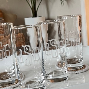 Personalized Highball Tumbler Beverage Glasses Hand Engraved with Monogram | Gin and Tonic Glass | Iced Tea | Water Glass