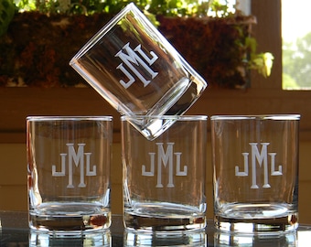 Personalized Rocks Glasses Engraved with Monogram | Groomsman Gift | Home Bar | Wedding Gift | Personalized + Hand Engraved | Choose Set