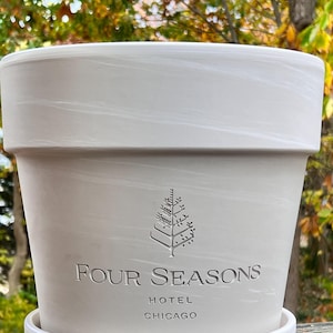 Engraved Clay Flower Pot: Custom Logo Planter, Indoor Outdoor