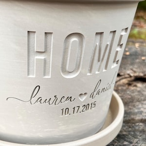 Engraved Granite White Clay Flower Pot: Personalized Wedding or New Home Planter
