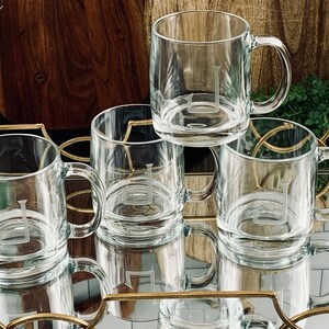 Monogrammed Glass Coffee Mug Set: Hand Engraved Nordic Mug (13oz)