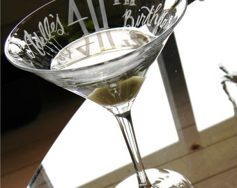 Personalized "40th Birthday" Martini Glass with hand engraved name and date