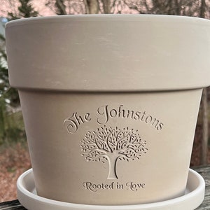 Rooted in Love Engraved Custom Carved Terra Cotta Flower Pot Planter White Granite Marble, Red, or Basalt Clay Tree of Life image 2