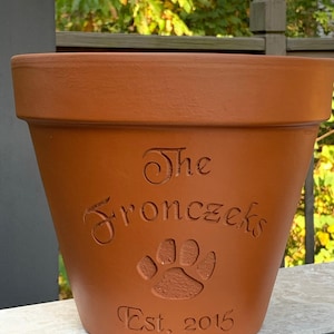 Custom Paw Print Flower Pot: Deep Etched Terra Cotta Planter