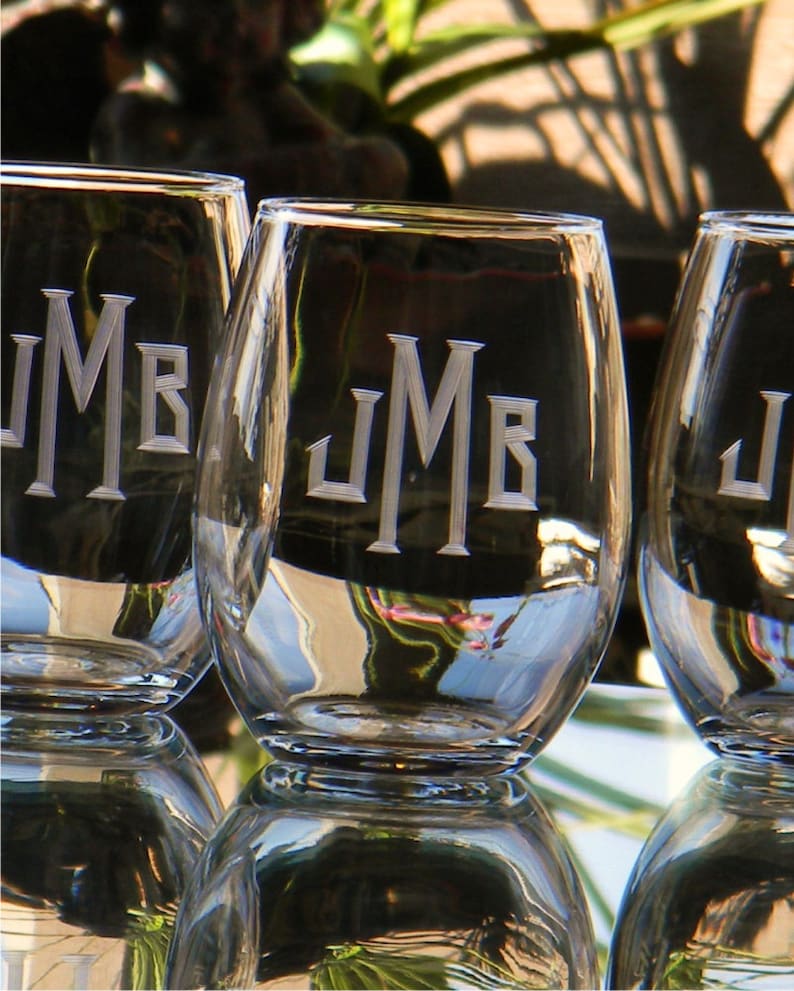 Monogrammed Stemless Wine Glass Tumblers Personalized by Hand Etsy