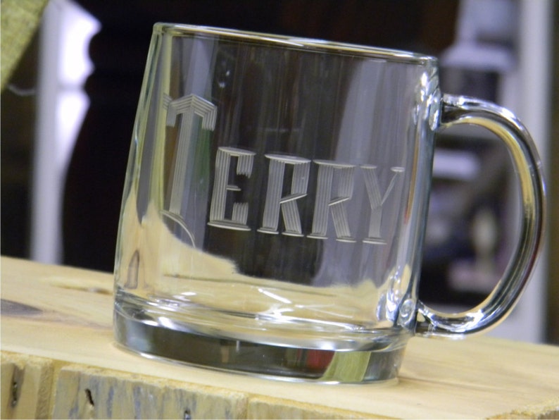 Personalized Glass Coffee Mug Set Hand Engraved With Name Etsy
