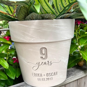 Anniversary Gift | Deep Etched Custom Clay Flower Pot | Engraved Flowerpot | Terra cotta Planter | White Granite Marble Clay