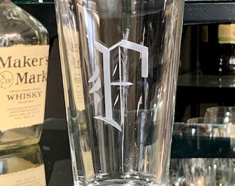 Hand Cut Beer Pint Glasses. Set engraved with Initials or full monogram | Gift for beer lover | Brew Master | Craft Beer Lover