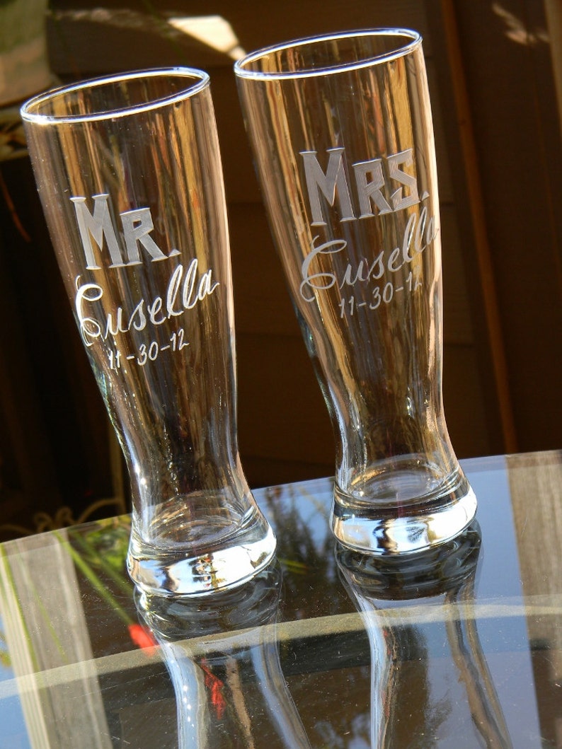 MR & MRS Hand Engraved Pilsner Beer Glasses With Last Name. Etsy