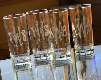Personalized Hiball Tumbler Beverage Glasses Hand Engraved with Monogram | 15 oz. Highball