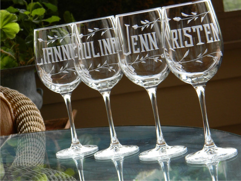 Wheel Cut Stemmed Wine Glasses Personalized With Name on Each Etsy