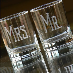 Double Old Fashioned | Set of 2 MR and MRS Beverage &quot;On the Rocks&quot; Tumblers | Available in 10 oz or 14 oz Size | Mr and Mr | Mrs and Mrs Set