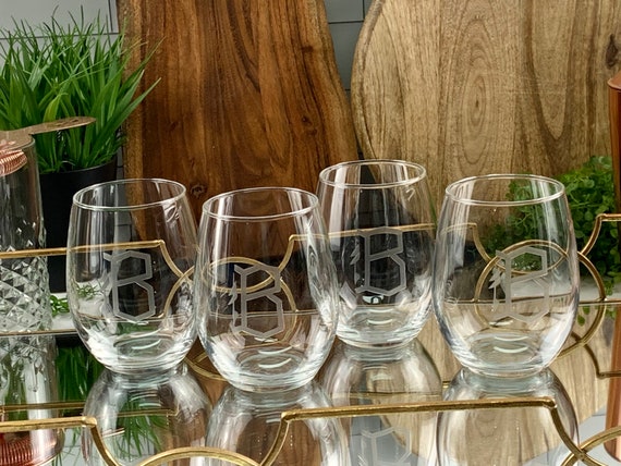 Monogram Stemless Wine Glasses (Set of 4)