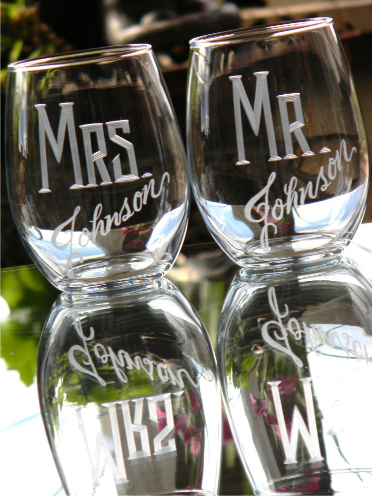 Set of 221oz MR & MRS Stemless Wine Glasses Etsy