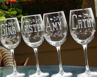 Wedding Glasses for Bridesmaid Gift | Personalized with Name Engraved on each | Set of 2, 4, 6, 8 | Single Glass Available