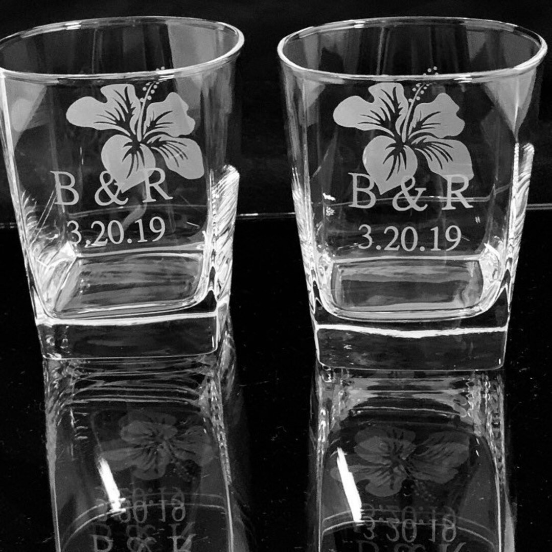 Hibiscus Sterling Square on the Rocks Bar Glasses Personalized Etsy