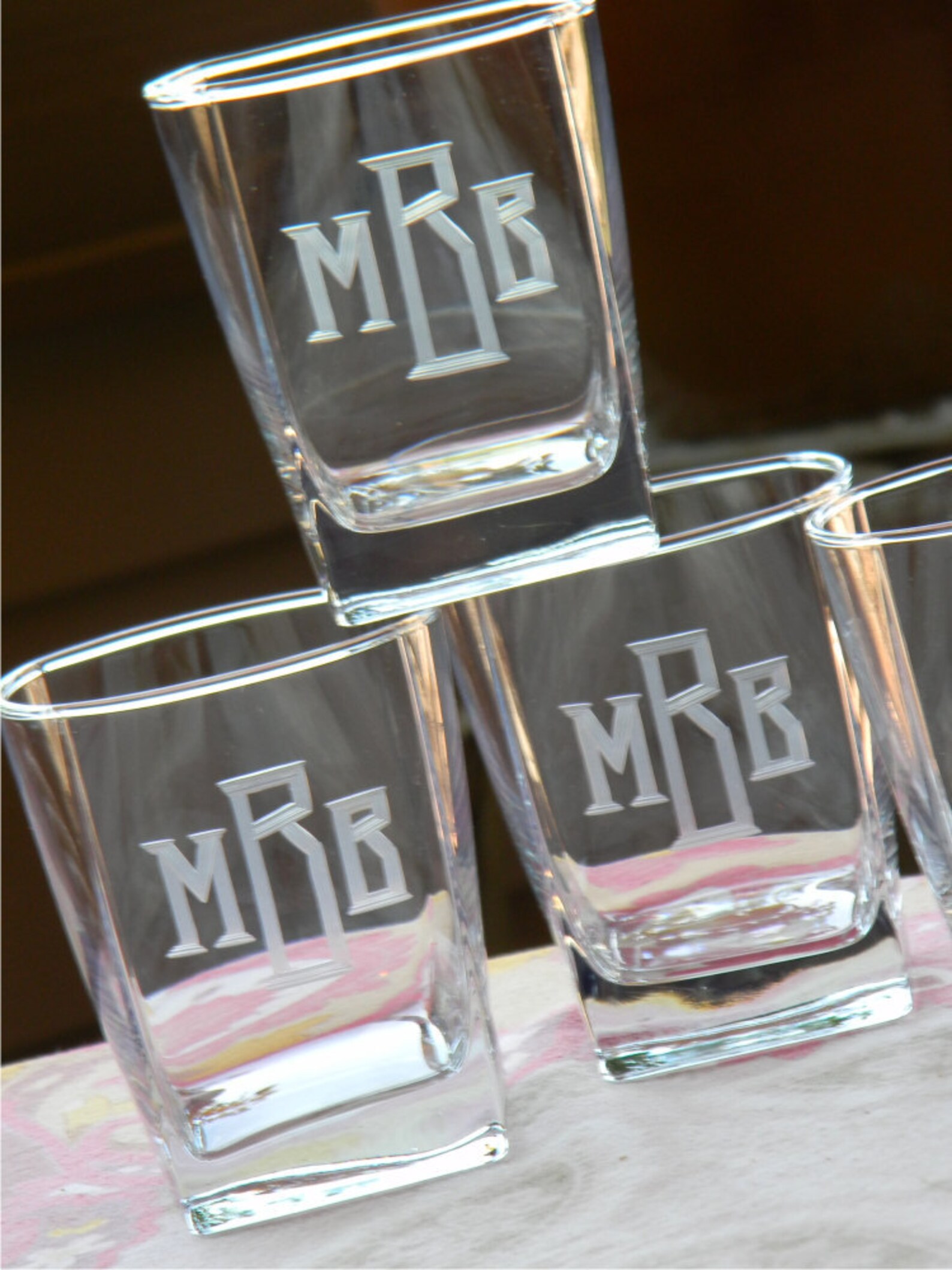 Sterling Square On the Rocks Bar Glasses Engraved with Etsy