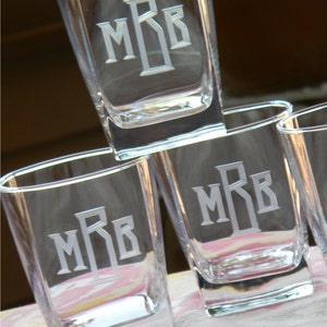 Personalized Square Whiskey Glasses Hand Engraved Custom Monogram Gift ...