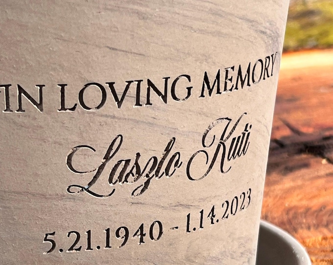 Engraved Memorial Flower Pot: Custom Carved Granite White Terracotta