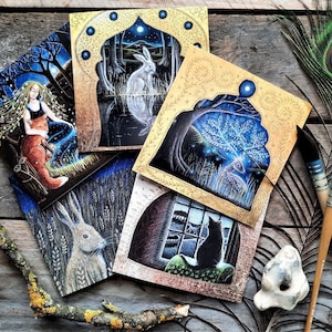 Lot de 5 cartes de voeux La récolte d'été par Hannah Willow avec des lièvres, un cerf, un renard et un chat