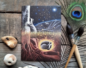 Carte de voeux La prochaine pleine lune par Hannah Willow. Un chant d'espoir pour les blaireaux du Royaume-Uni