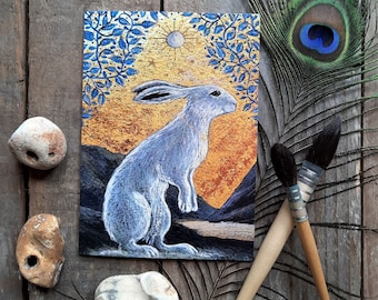 Creggan White Hare Greetings Card by Hannah Willow featuring a White Hare