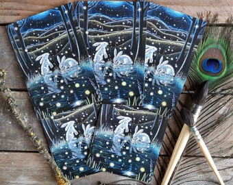The Woodland Spring Greetings Card Pack of 5 A6 Cards by Hannah Willow, Featuring Hares and the Uffington Horse