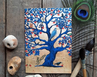 The Magic Apple Tree Greetings Card by Hannah Willow. Featuring Birds on a Beautiful Apple Tree.