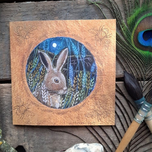 Hare in a Cornfield Coming Harvest greetings card by Hannah Willow 