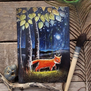 Tarjeta de felicitación de nuevos comienzos de Hannah Willow con un zorro en un bosque
