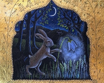 Harebell Lantern signed limited edition giclee print. Hare print. Landscape print. rabbit print