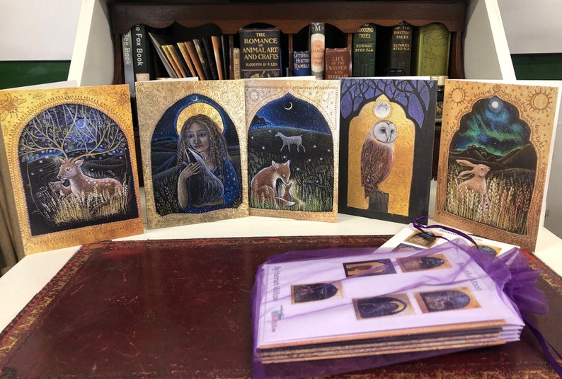Deer The Beautiful Moon Card Pack of 5 Greetings Cards by Hannah Willow featuring Owls Hares Badger and fox
